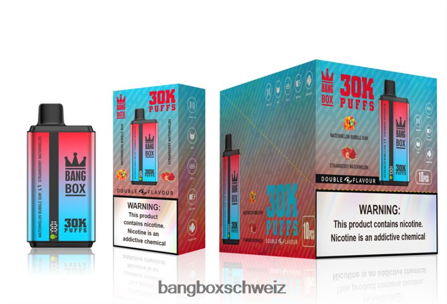Bang Box Zürich 26T82H68 Wassermelonen-Kaugummi und Erdbeer-Wassermelone | Bang Box 30.000 Züge, zwei Geschmacksrichtungen